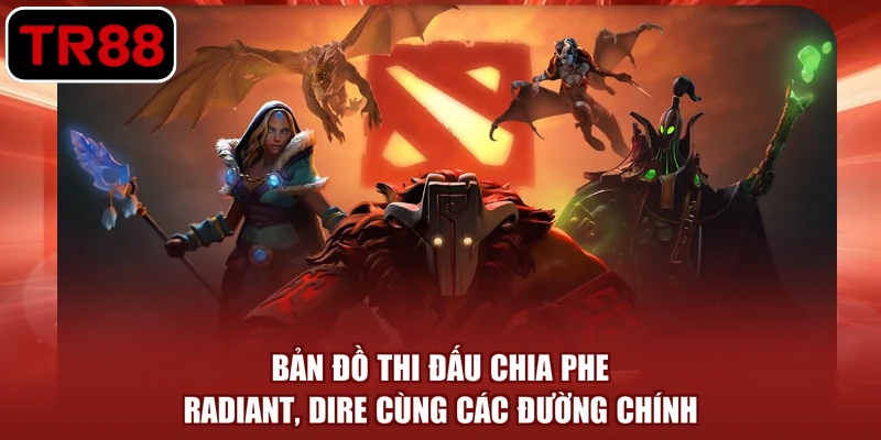 Bản đồ thi đấu chia phe Radiant, Dire cùng các đường chính